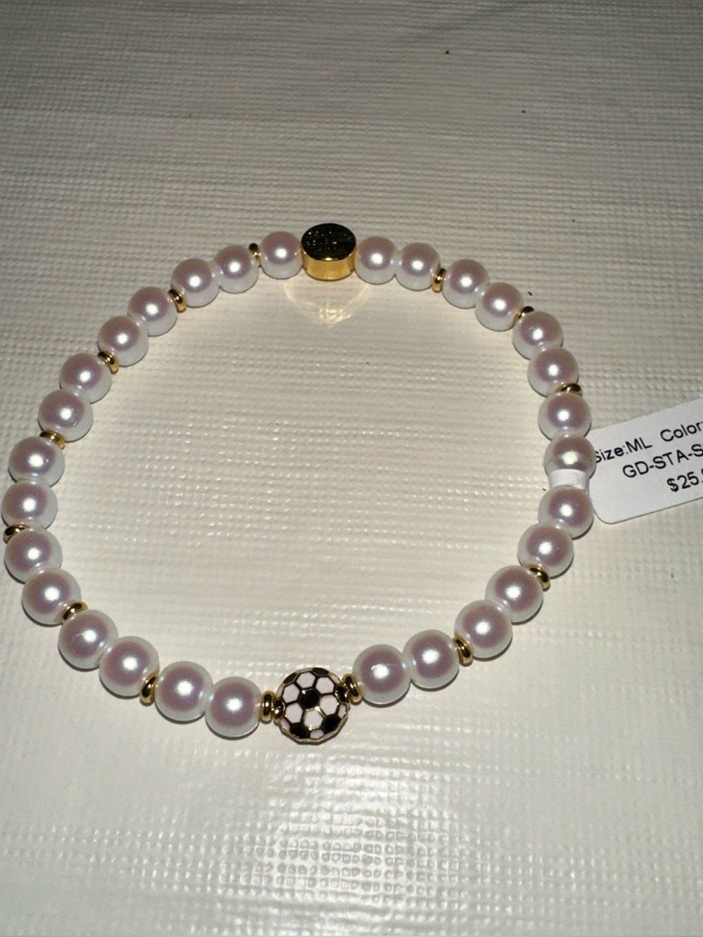Little Words Project Soccer Pearl Base Bracelet with Gold Accents White Size ML